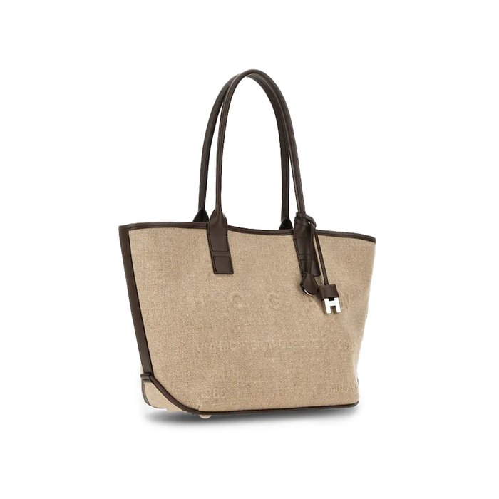 Borsa Shopping Hogan Address Piccola In Canvas Marrone Avorio
