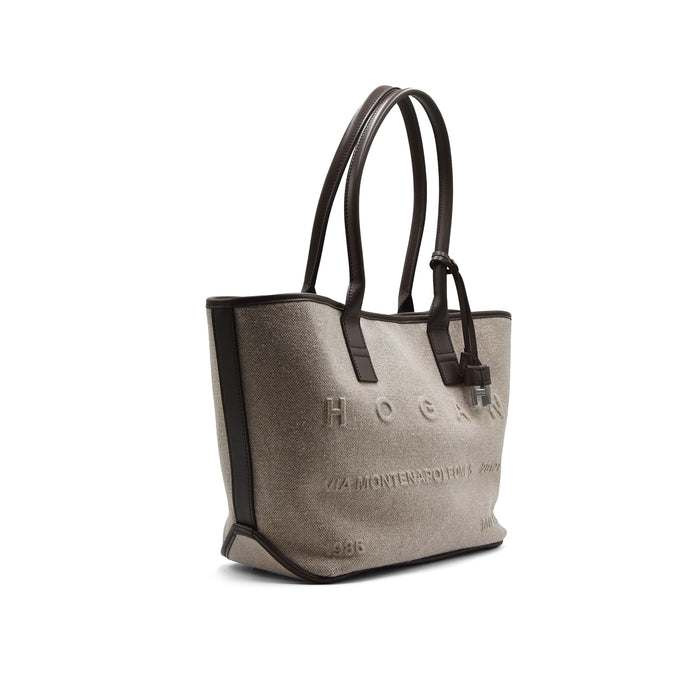 Borsa Shopping Hogan Address Piccola In Canvas Marrone Avorio