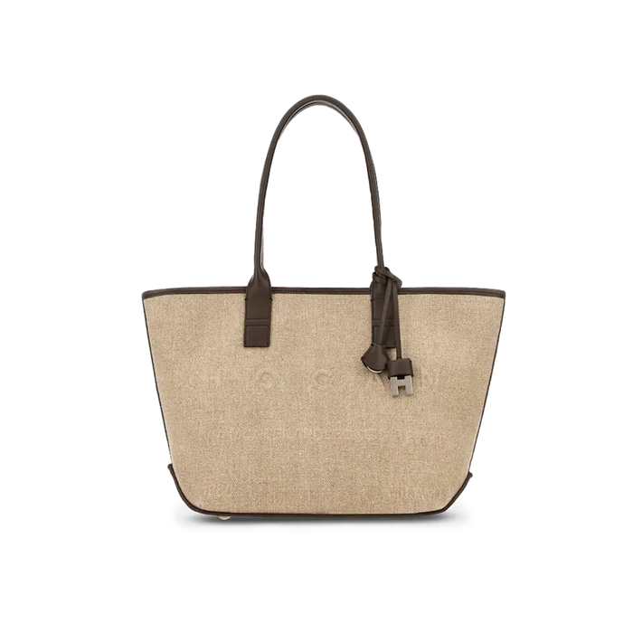 Borsa Shopping Hogan Address Piccola In Canvas Marrone Avorio