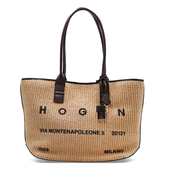 Borsa Donna Shopping Hogan Address Piccola Rafia Marrone Avorio