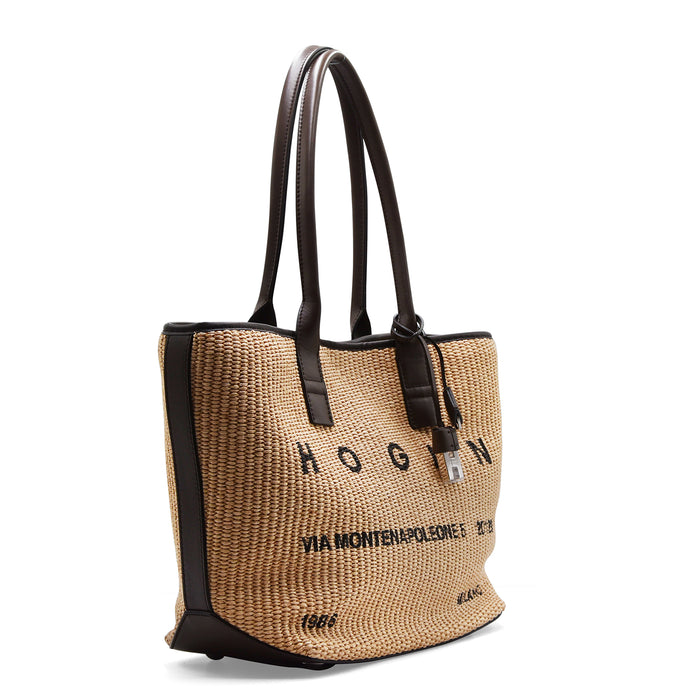 Borsa Donna Shopping Hogan Address Piccola Rafia Marrone Avorio