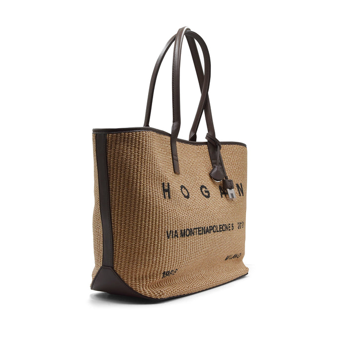Borsa Shopping Hogan Donna Address Media Rafia Marrone Avorio