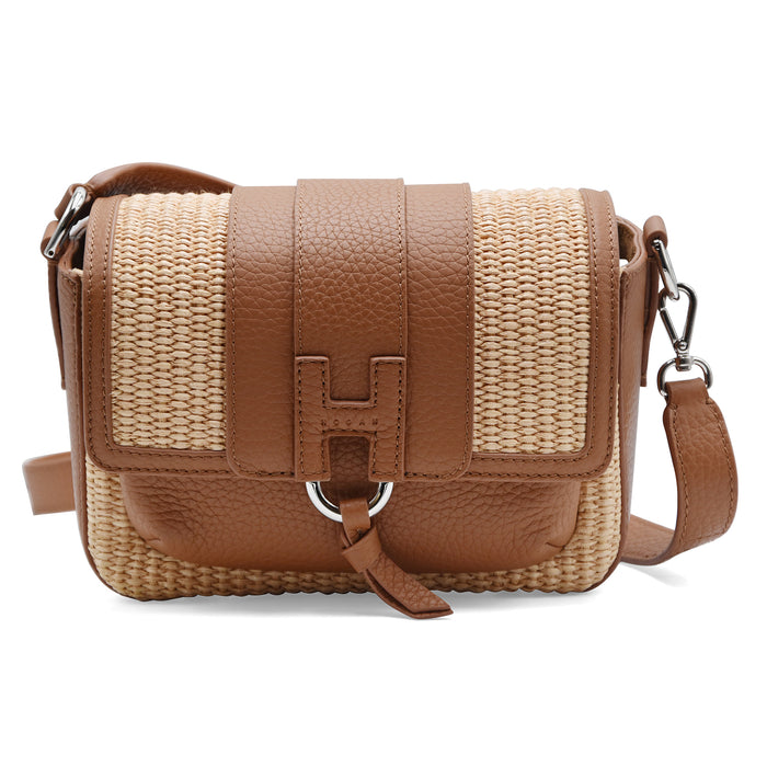 Hogan Women's H01X Flap Bag in Raffia and Genuine Tan Leather