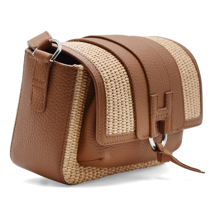 Hogan Women's H01X Flap Bag in Raffia and Genuine Tan Leather