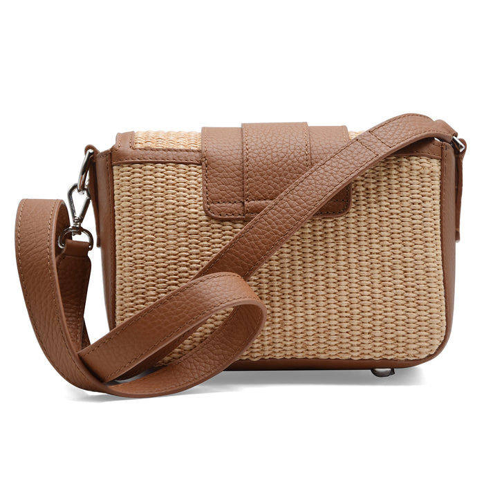 Hogan Women's H01X Flap Bag in Raffia and Genuine Tan Leather