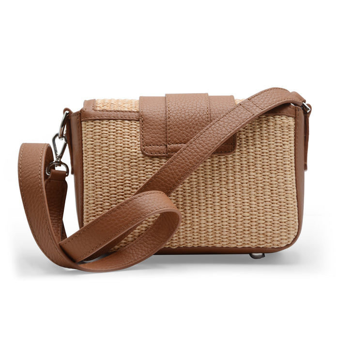 Borsa Hogan Donna H01X Flap Bag Rafia E Vera Pelle Color Cuoio