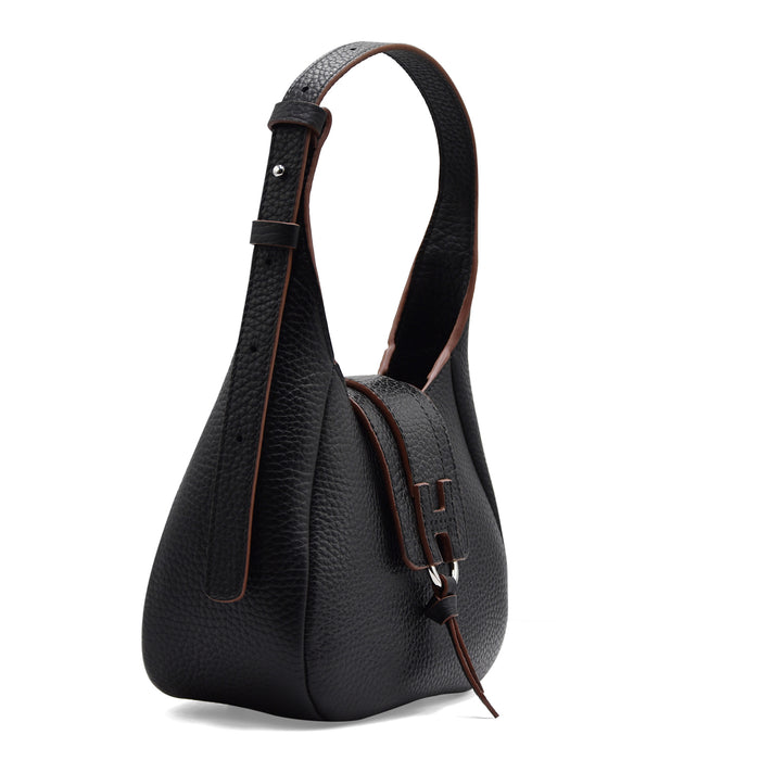 Borsa Hobo Mini Hogan Trend Nero In Pelle Martellata Morbida
