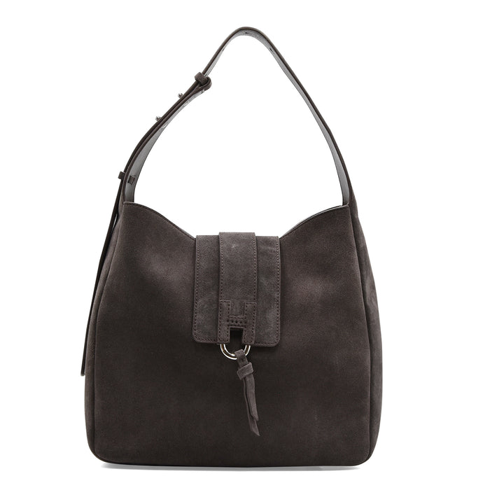 Borsa Hobo Hogan Trend Pelle Scamosciata Marrone Look Raffinato