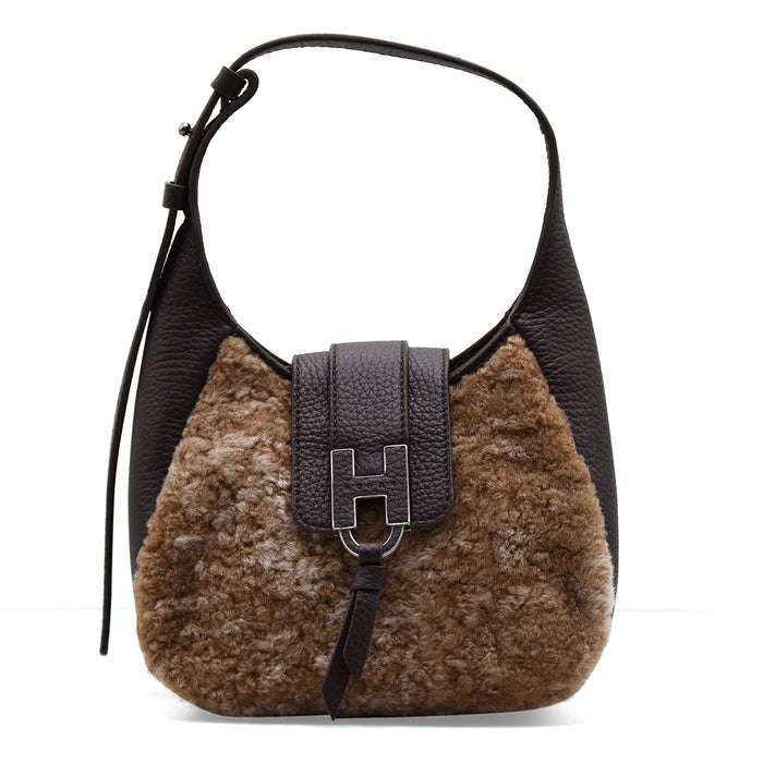 Hogan Borsa Donna Pelle Marrone E Vera Pelliccia H01X HOBO MINI