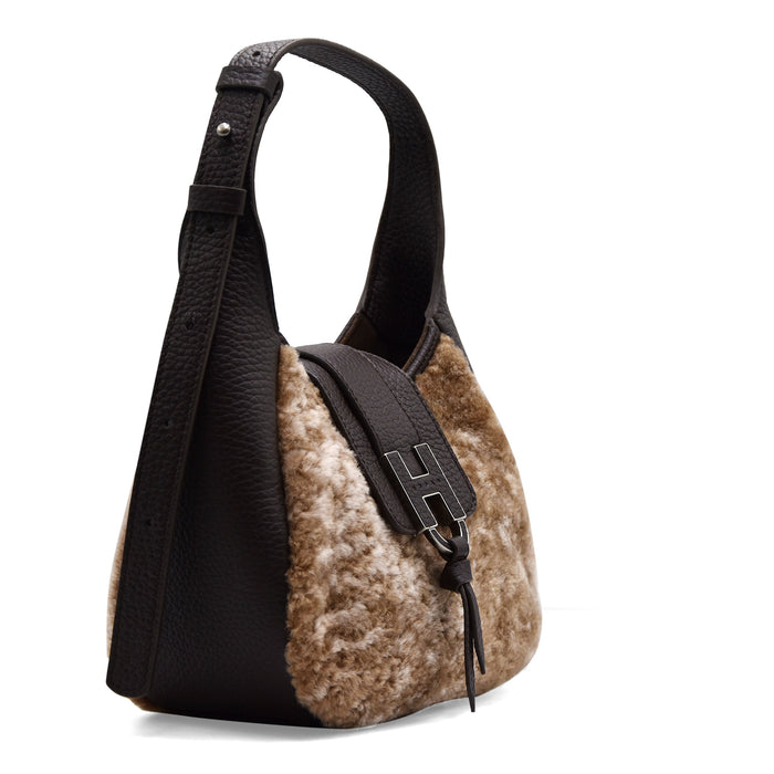 Hogan Borsa Donna Pelle Marrone E Vera Pelliccia H01X HOBO MINI