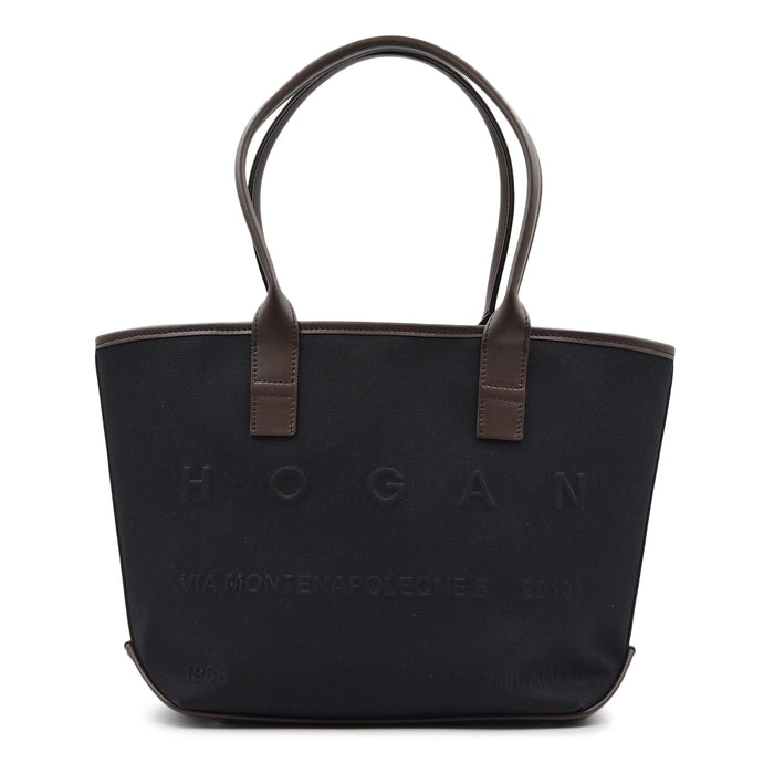 Borsa Hogan Script Piccola In Tessuto Nero E Dettagli In Pelle