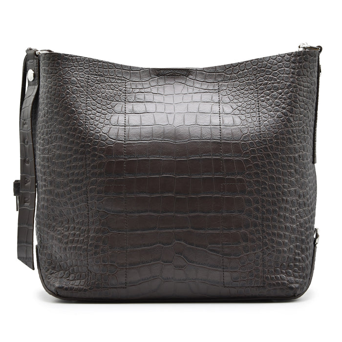 Borsa Hogan Hocket Hobo Media Pelle Stampa Coccodrillo Marrone