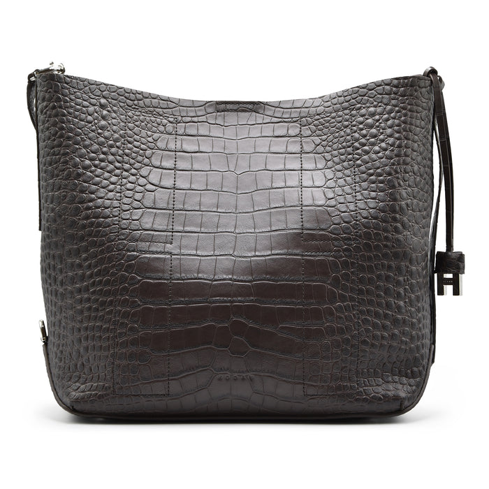 Borsa Hogan Hocket Hobo Media Pelle Stampa Coccodrillo Marrone