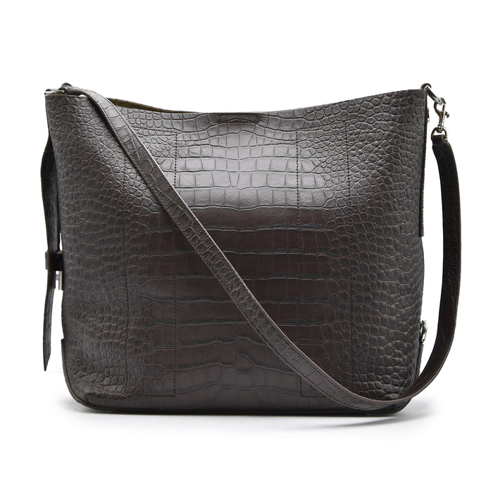 Borsa Hogan Hocket Hobo Media Pelle Stampa Coccodrillo Marrone