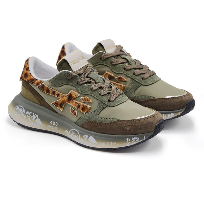 Sneakers Premiata Lauryn 7790 Donna Suede Verde Stile Animalier