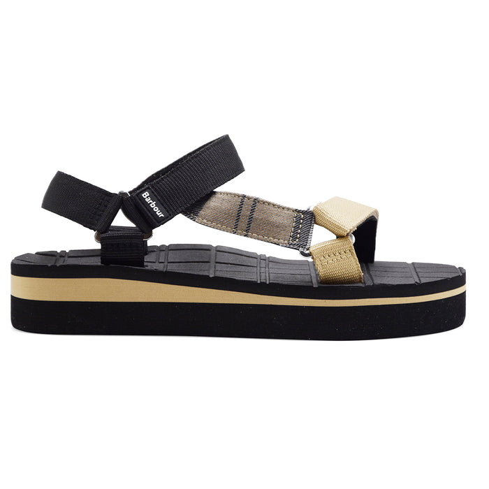 Barbour Sandali Donna Tessuto Nero Beige E Tartan MILA SANDAL
