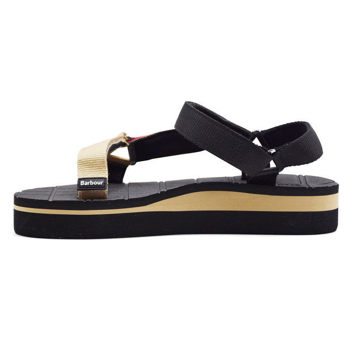 Barbour Sandali Donna Tessuto Nero Beige E Tartan MILA SANDAL