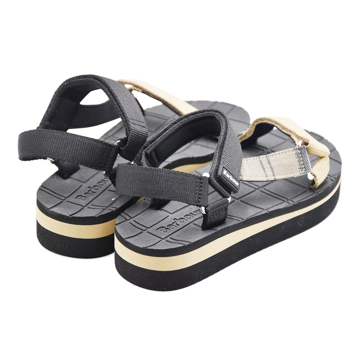Barbour Sandali Donna Tessuto Nero Beige E Tartan MILA SANDAL