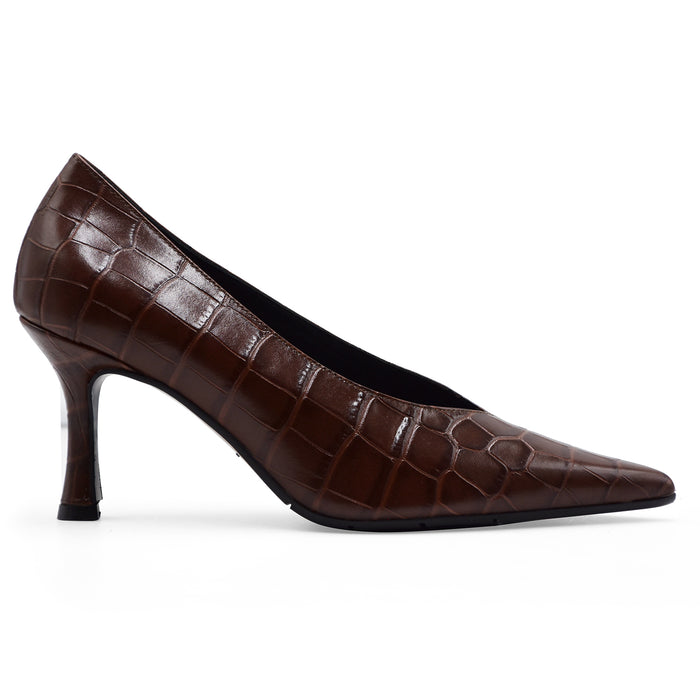Décolleté Donna Matteo Pitti Pelle Marrone Crocco Made In Italy