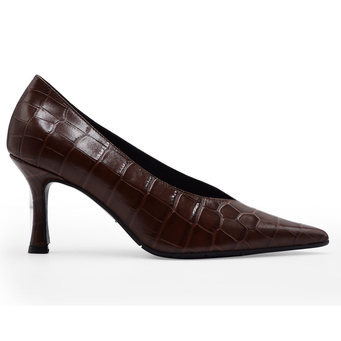 Décolleté Donna Matteo Pitti Pelle Marrone Crocco Made In Italy