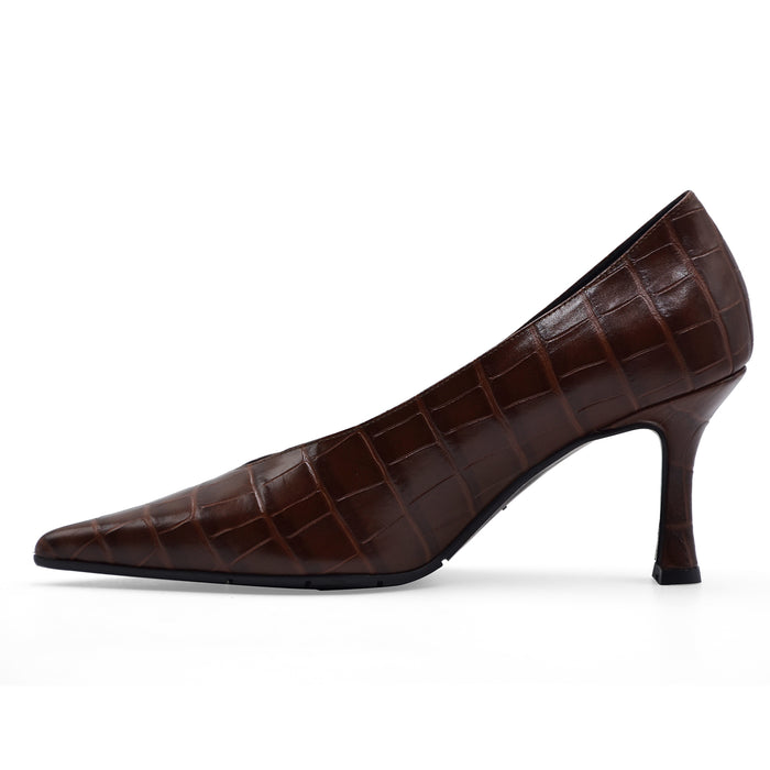 Décolleté Donna Matteo Pitti Pelle Marrone Crocco Made In Italy