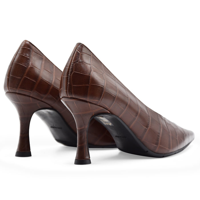 Décolleté Donna Matteo Pitti Pelle Marrone Crocco Made In Italy