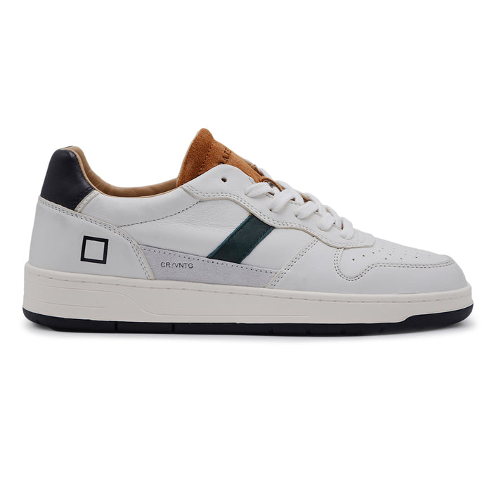 Sneakers D.A.T.E. Uomo Court Vintage Bianco Cuoio Dettagli Blu