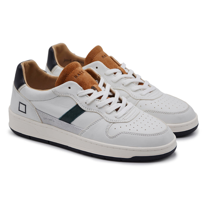 Sneakers D.A.T.E. Uomo Court Vintage Bianco Cuoio Dettagli Blu
