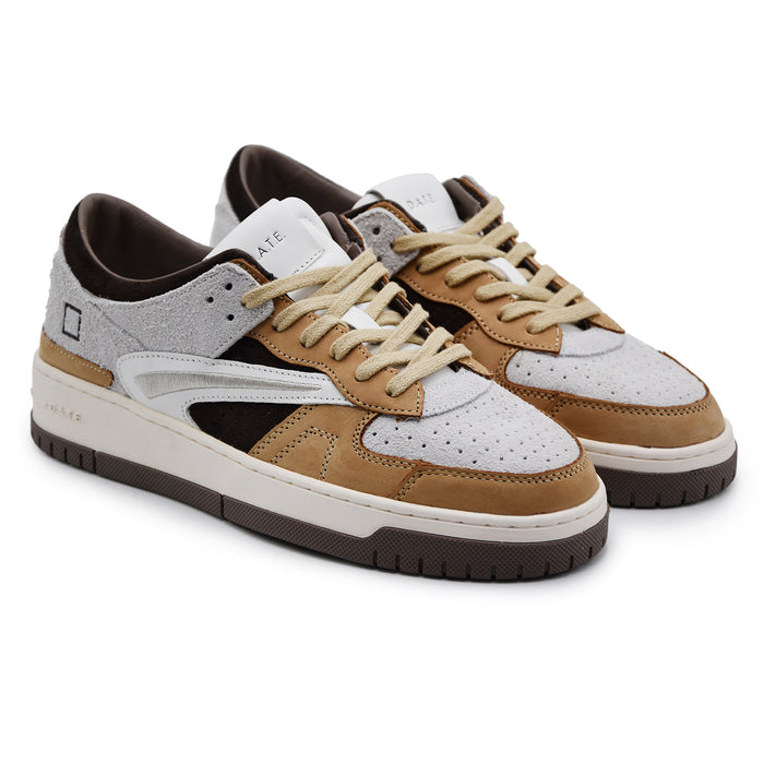 Sneakers Uomo D.A.T.E. TORNEO Pelle Beige E Grigio A Contrasto
