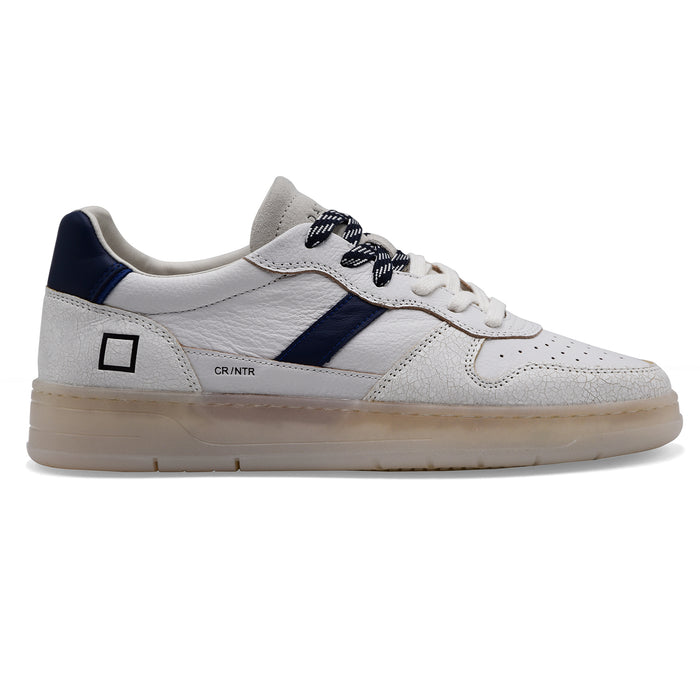 D.A.T.E. Court 2.0 Men's White Blue Cracked Effect Sneakers