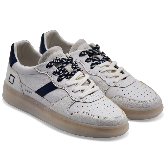 D.A.T.E. Court 2.0 Men's White Blue Cracked Effect Sneakers