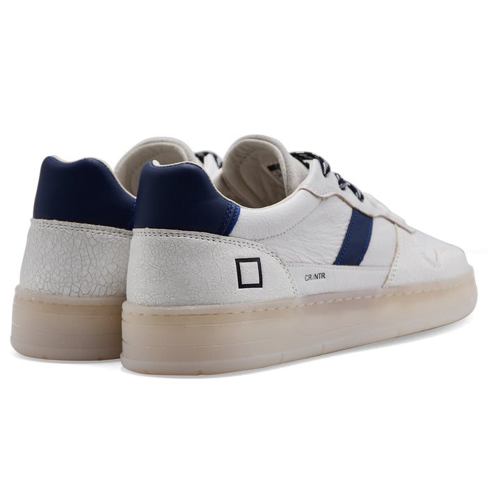 D.A.T.E. Court 2.0 Men's White Blue Cracked Effect Sneakers