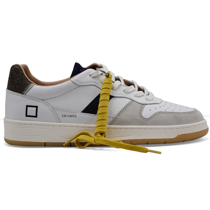 Sneakers Uomo D.A.T.E. Court 2.0 In Pelle Bianco Linguetta Blu
