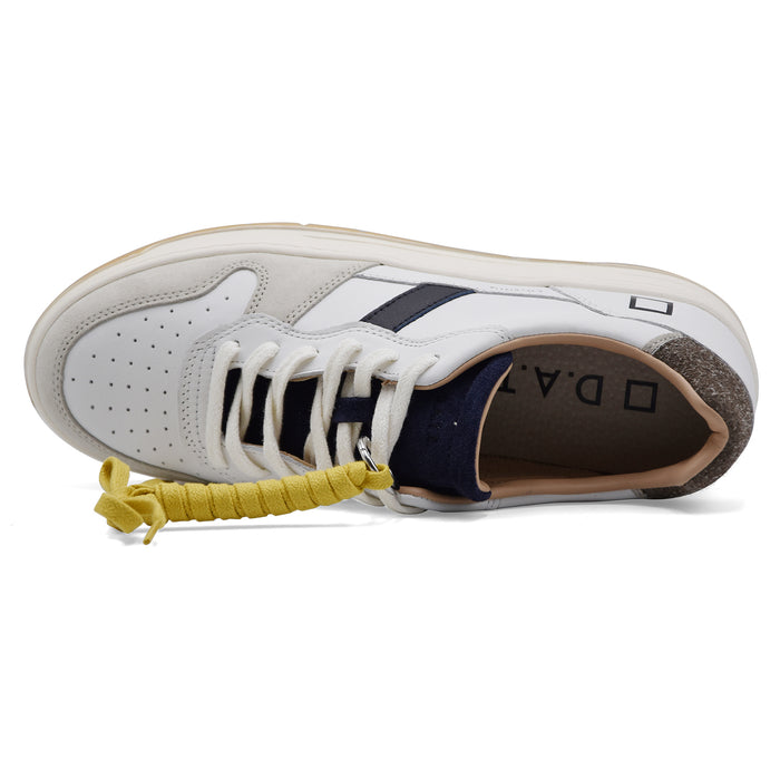 Sneakers Uomo D.A.T.E. Court 2.0 In Pelle Bianco Linguetta Blu