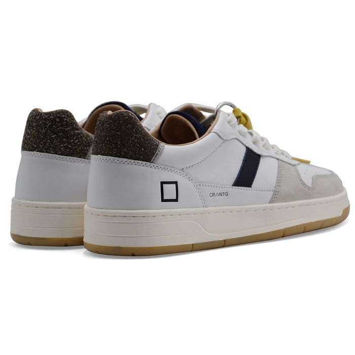 Sneakers Uomo D.A.T.E. Court 2.0 In Pelle Bianco Linguetta Blu