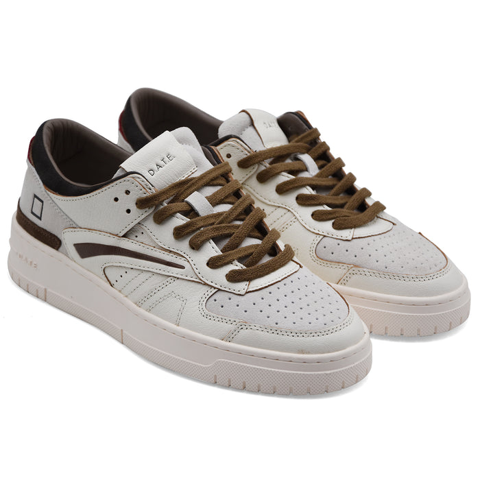 Sneakers Uomo D.A.T.E. Torneo Pelle Bianco Dettagli A Contrasto