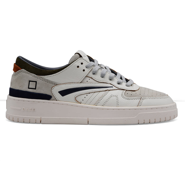 Sneakers Uomo D.A.T.E. Torneo Pelle Bianco Inserti In Camoscio