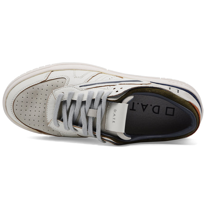 Sneakers Uomo D.A.T.E. Torneo Pelle Bianco Inserti In Camoscio