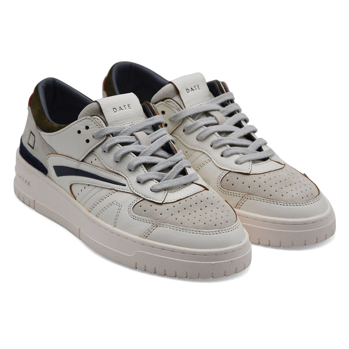 Sneakers Uomo D.A.T.E. Torneo Pelle Bianco Inserti In Camoscio