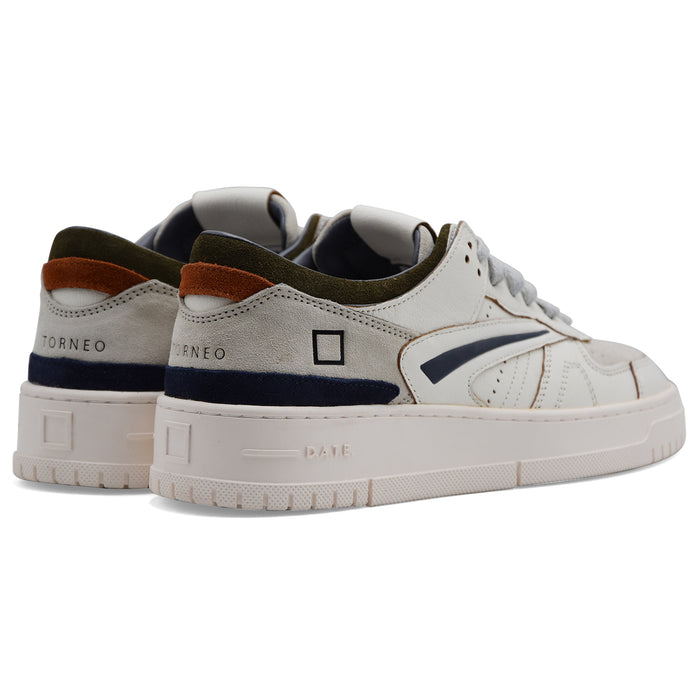 Sneakers Uomo D.A.T.E. Torneo Pelle Bianco Inserti In Camoscio