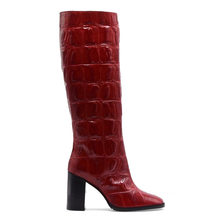 Stivali Matteo Pitti Donna Rosso In Pelle Stampa Cocco A Rilievo