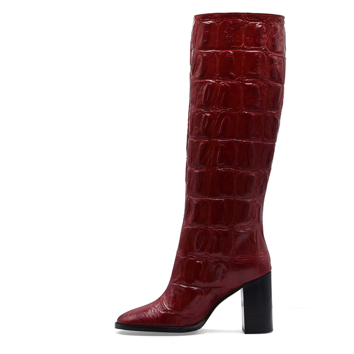 Stivali Matteo Pitti Donna Rosso In Pelle Stampa Cocco A Rilievo