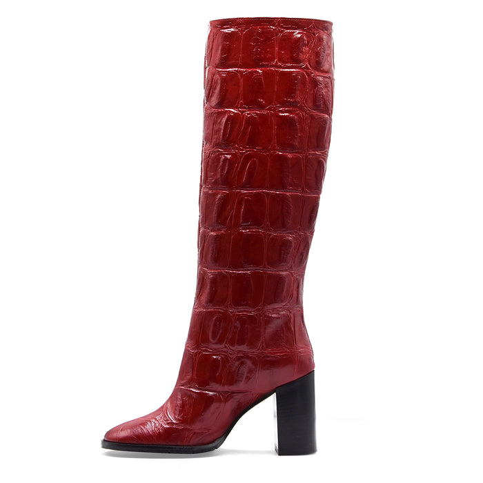 Stivali Matteo Pitti Donna Rosso In Pelle Stampa Cocco A Rilievo