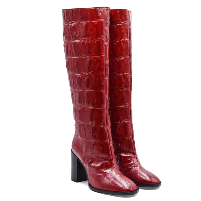Stivali Matteo Pitti Donna Rosso In Pelle Stampa Cocco A Rilievo