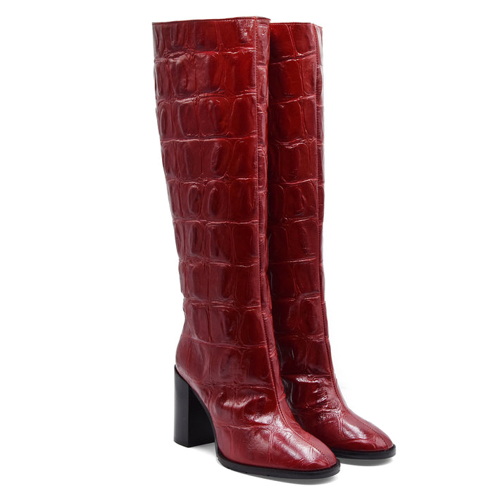 Stivali Matteo Pitti Donna Rosso In Pelle Stampa Cocco A Rilievo