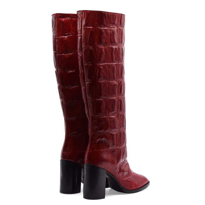 Stivali Matteo Pitti Donna Rosso In Pelle Stampa Cocco A Rilievo