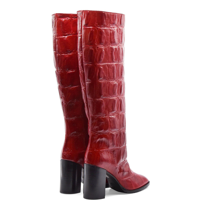 Stivali Matteo Pitti Donna Rosso In Pelle Stampa Cocco A Rilievo