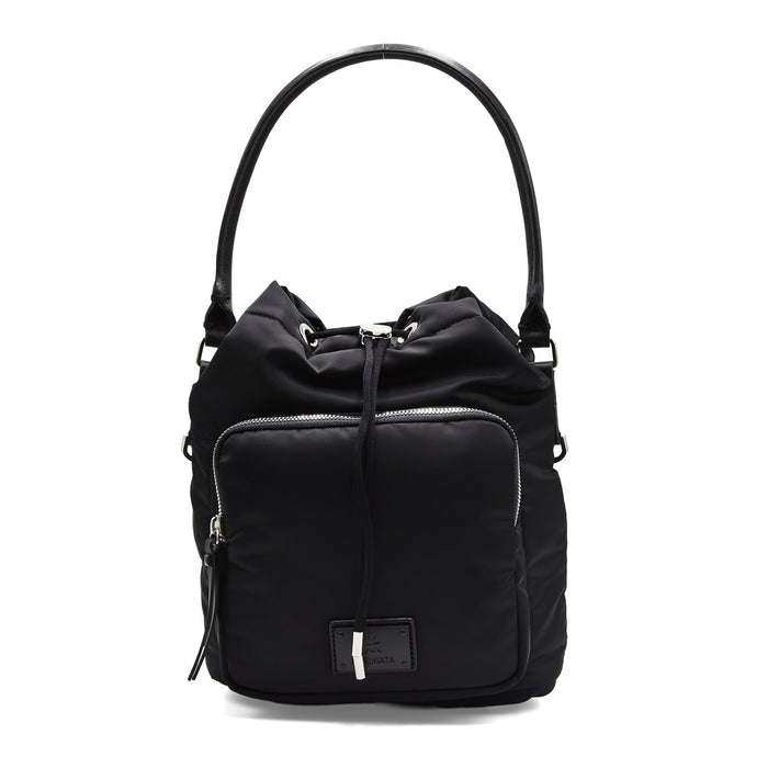 Zaino Da Donna Premiata Mia Nylon Nero Con Dettagli In Pelle