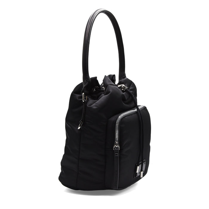 Zaino Da Donna Premiata Mia Nylon Nero Con Dettagli In Pelle