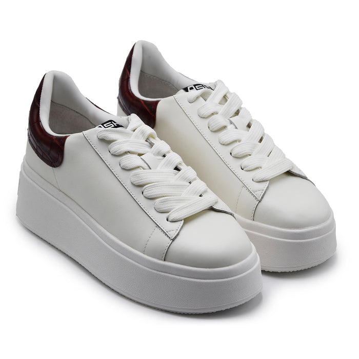 Sneakers Ash Donna Moby 04 Bianco Con Talloncino Cocco Bordeaux